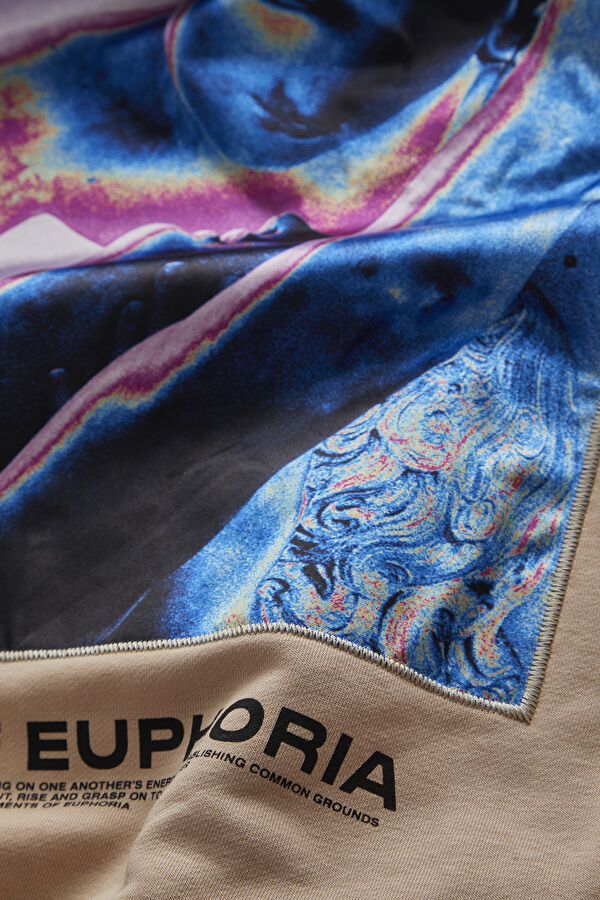 Bej Relax Kalıp Kapuşonlu Erkek Sweatshirt 5