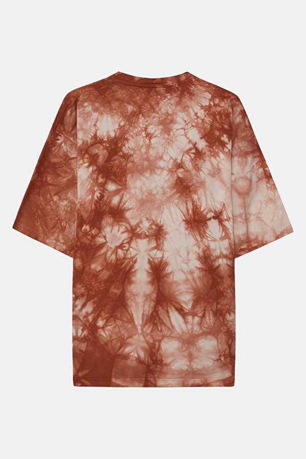 Relax Kalıp Kırmızı Bisiklet Yaka Desenli Erkek T-Shirt 2