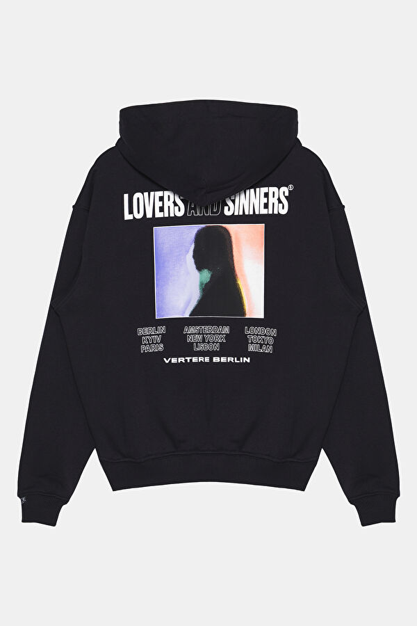 Siyah Relax Kalıp Kapuşonlu Erkek Sweatshirt 2
