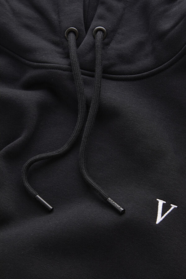 Siyah Relax Kalıp Kapuşonlu Erkek Sweatshirt 3