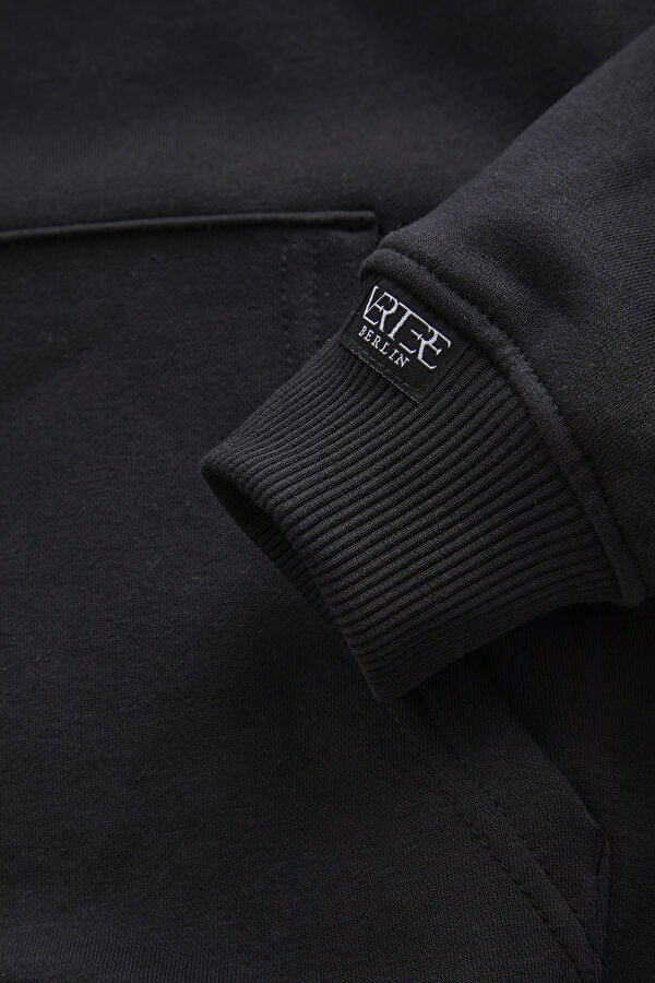 Siyah Relax Kalıp Kapuşonlu Erkek Sweatshirt 4