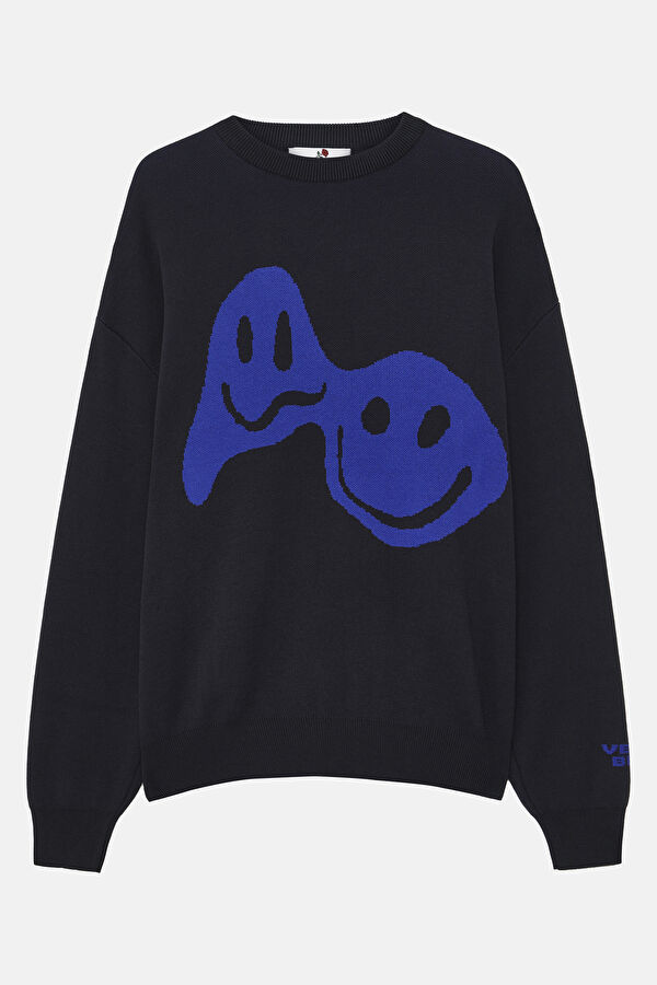 Siyah Relax Kalıp Bisiklet Yaka Erkek Sweatshirt