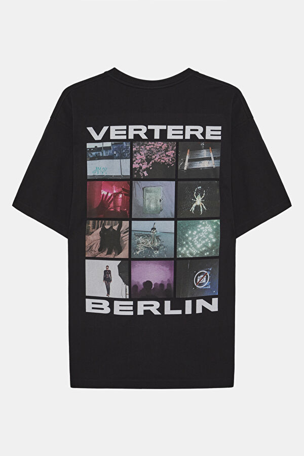 Relax Kalıp Siyah Bisiklet Yaka Baskılı T-Shirt 2