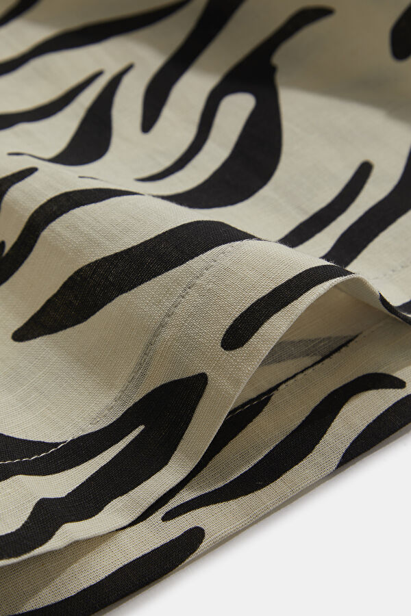 Cream Animal Print Mandarin Collar Linen Women's Shirt 8
