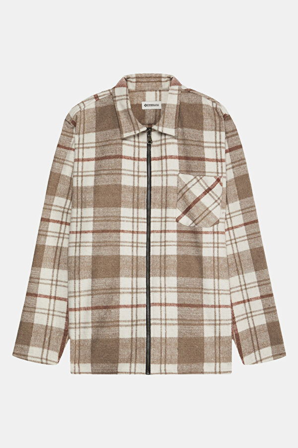Relax Fit Ecru Plaid Regular Men's Shirt