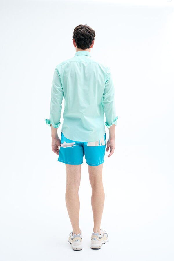 Blue Patterned Elastic Men's Swimsuit 2