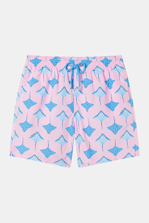 Light Pink Patterned Elastic Men's Swimsuit