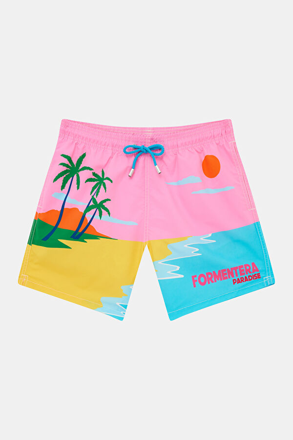 Pink Patterned Elastic Men's Swimsuit