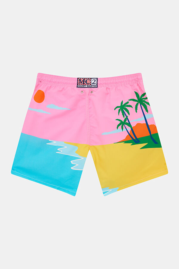 Pink Patterned Elastic Men's Swimsuit 2