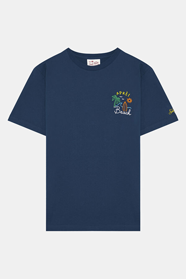 Lacivert Bisiklet Yaka Baskılı T-Shirt