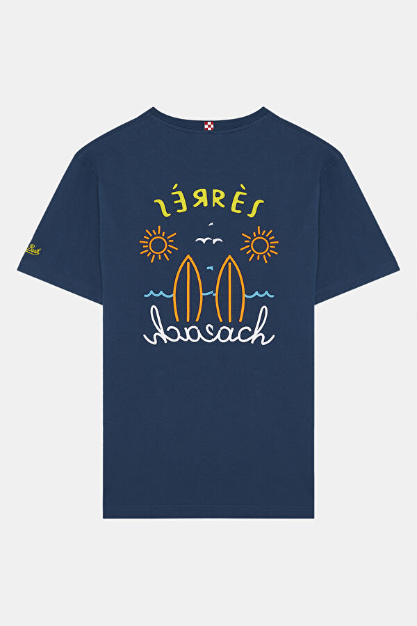 Lacivert Bisiklet Yaka Baskılı T-Shirt 2
