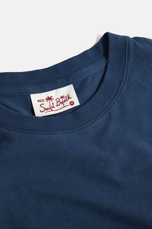 Lacivert Bisiklet Yaka Baskılı T-Shirt 3