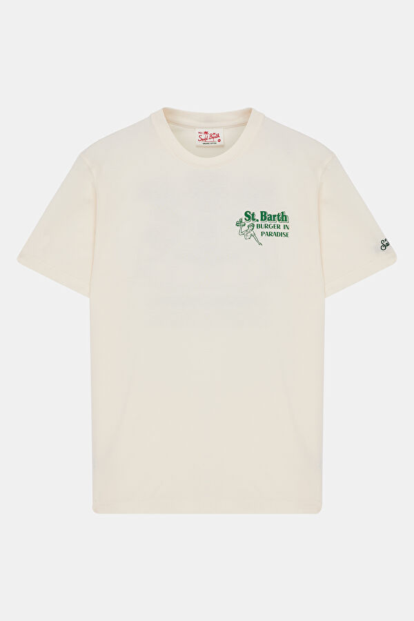 Krem Bisiklet Yaka Baskılı T-Shirt 3