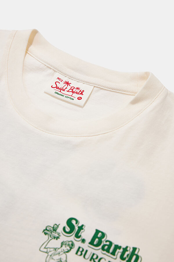 Krem Bisiklet Yaka Baskılı T-Shirt 5
