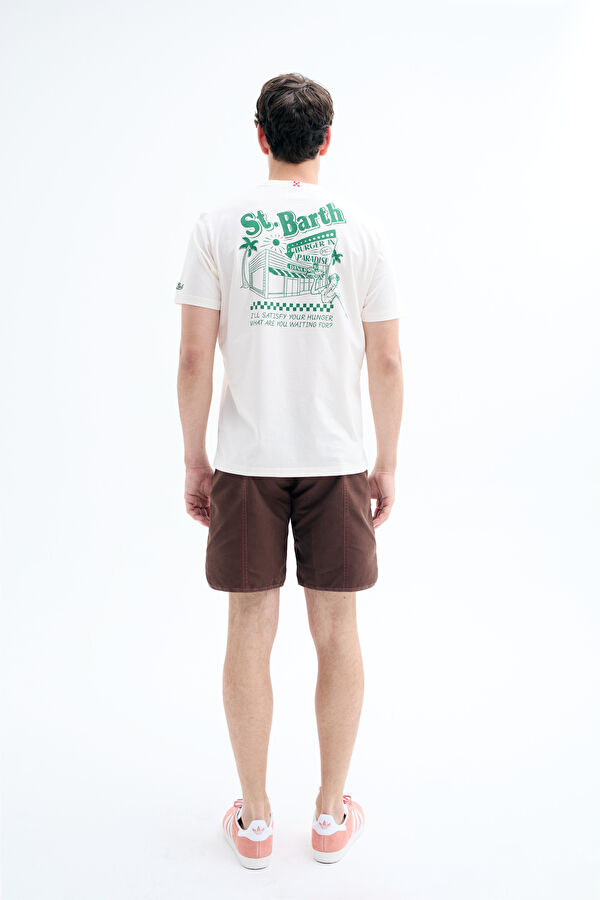 Krem Bisiklet Yaka Baskılı T-Shirt 2