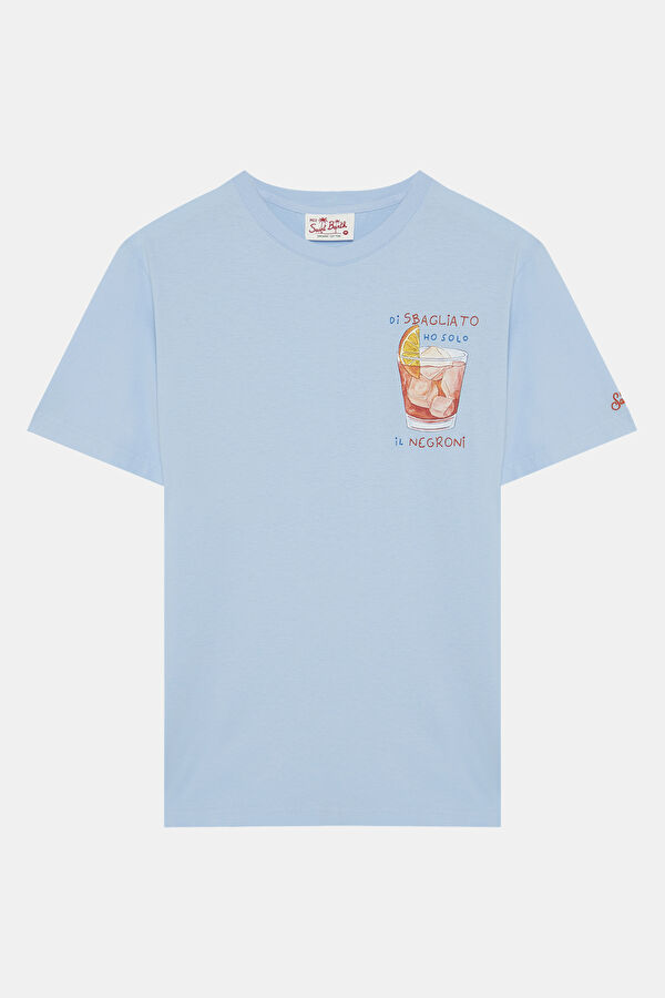 Açık Mavi Bisiklet Yaka Baskılı T-Shirt 3