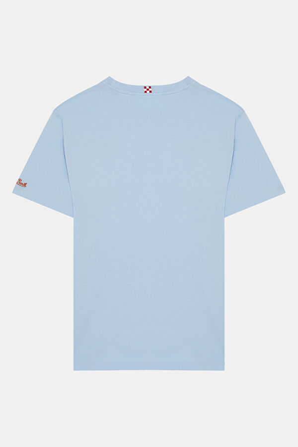Açık Mavi Bisiklet Yaka Baskılı T-Shirt 4
