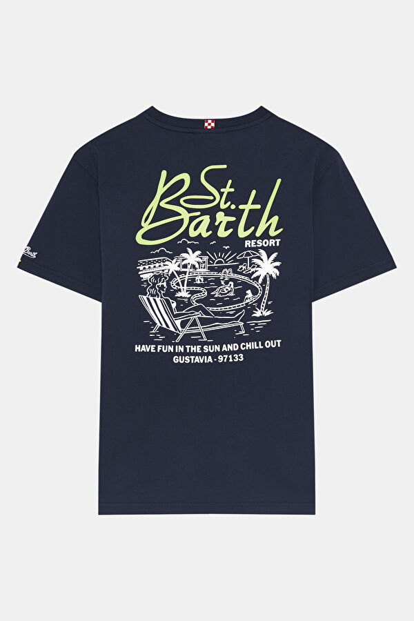 Lacivert Bisiklet Yaka Baskılı T-Shirt 2