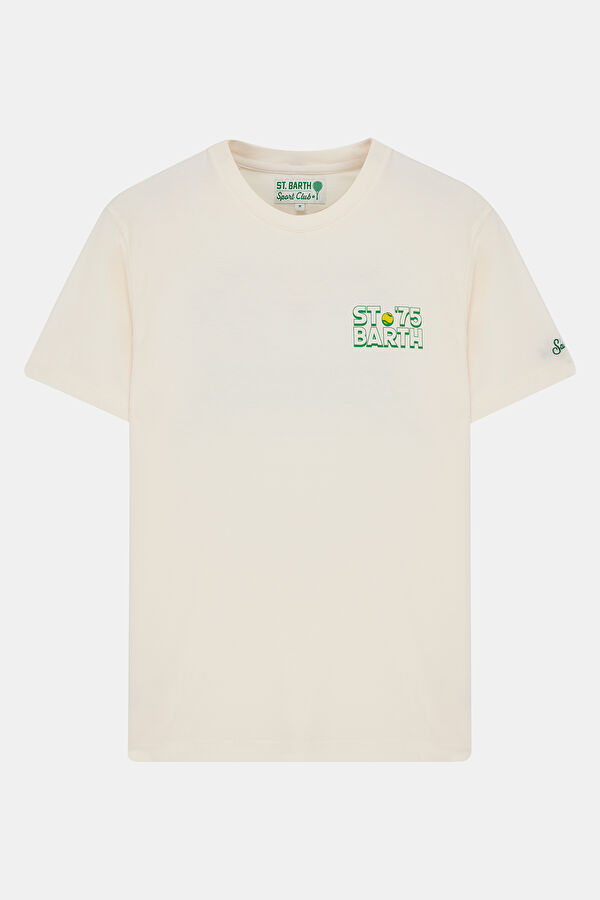 Krem Bisiklet Yaka Baskılı T-Shirt
