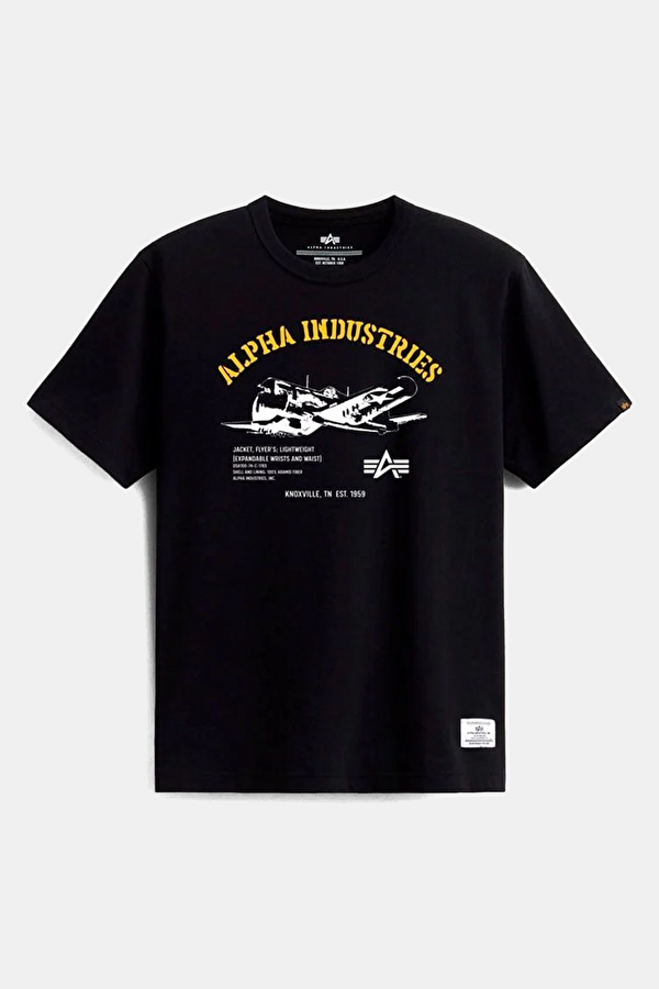 Bisiklet Yaka Baskılı Siyah T-Shirt