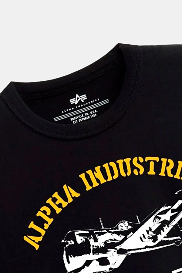 Bisiklet Yaka Baskılı Siyah T-Shirt 3