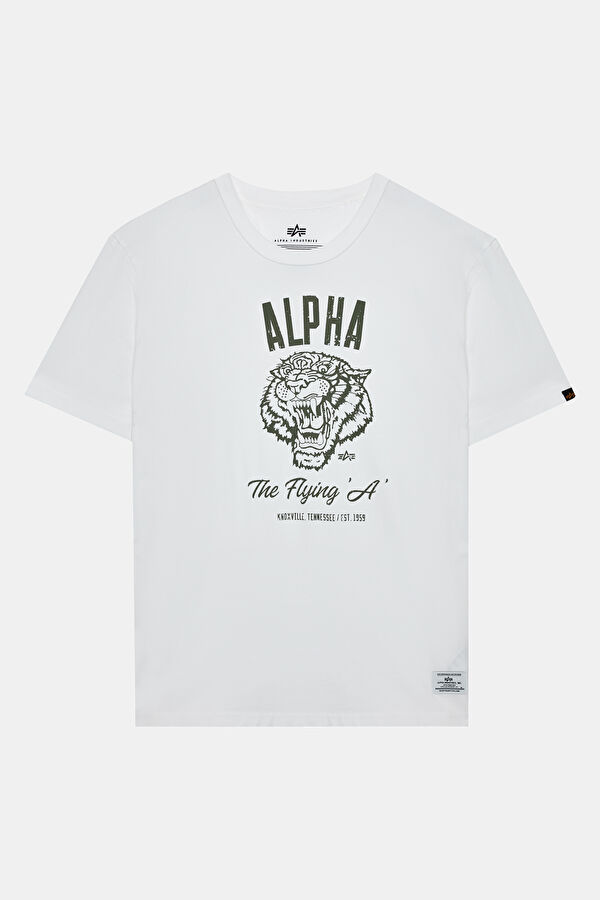 Beyaz Bisiklet Yaka Baskılı T-Shirt 4