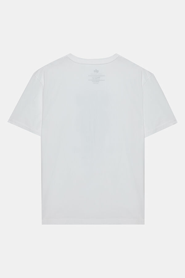Beyaz Bisiklet Yaka Baskılı T-Shirt 5