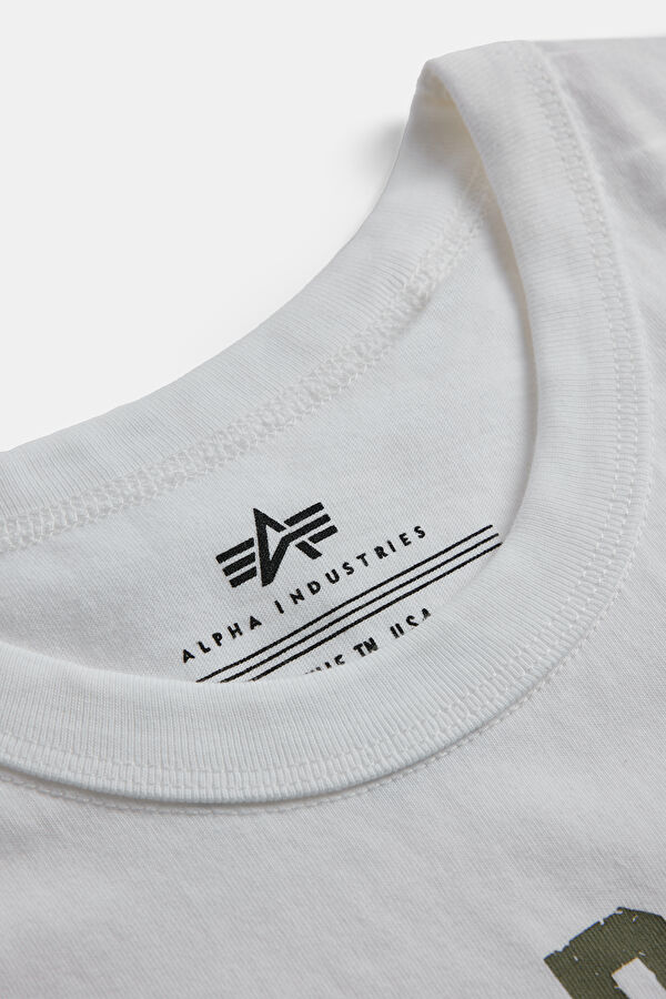 Beyaz Bisiklet Yaka Baskılı T-Shirt 6