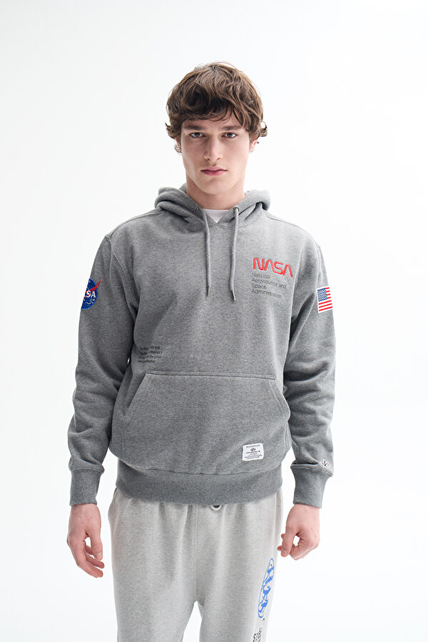 Grey Printed Hoodie Sweatshirt