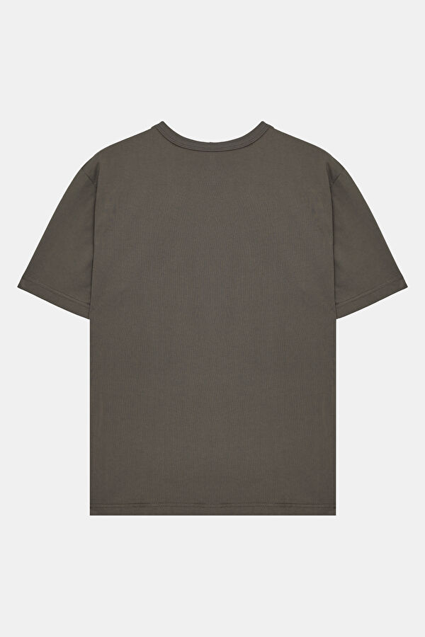Gri Bisiklet Yaka Baskılı T-Shirt 2