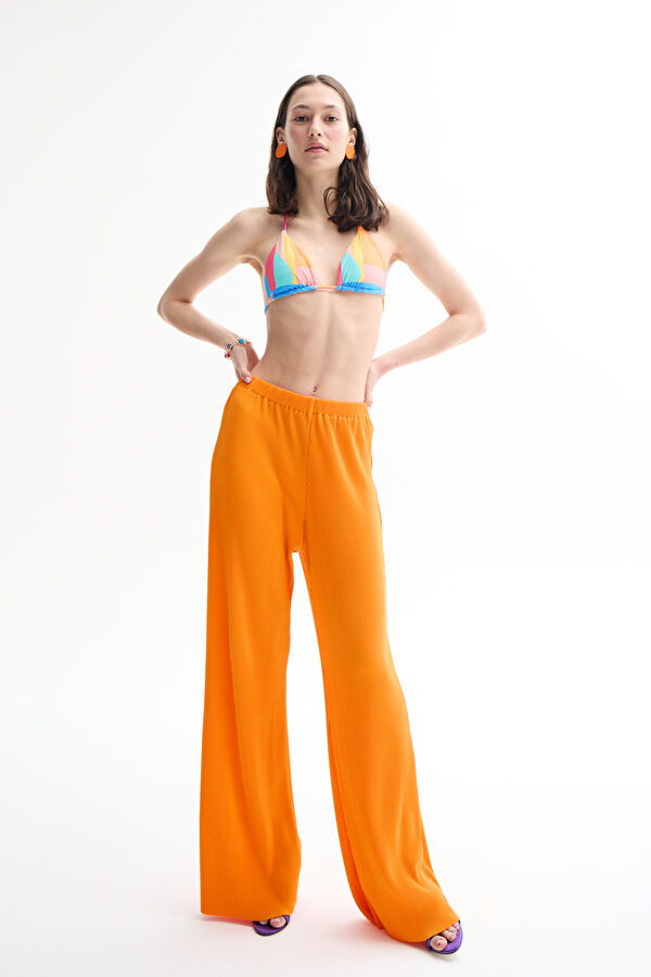 Orange Wide Leg Women's Trousers