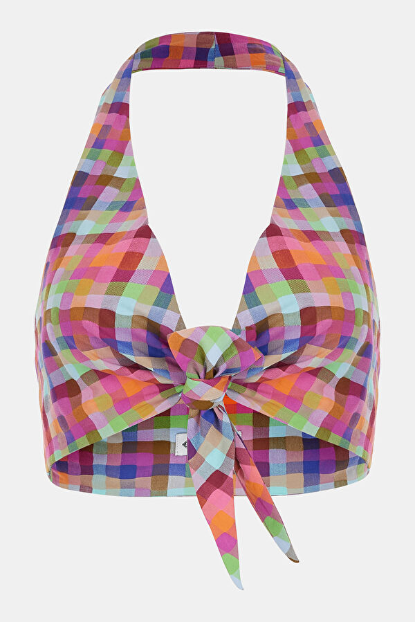 Multicolor Check Cleavage Blouse