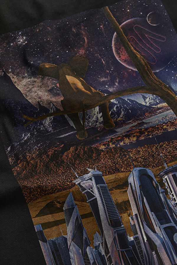 Black Crew Neck Printed Men's T-Shirt 6