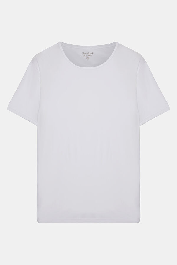 Beyaz Bisiklet Yaka T-Shirt