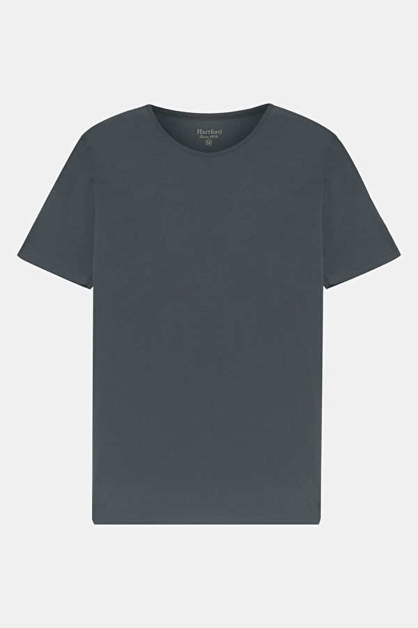 Koyu Gri Bisiklet Yaka T-Shirt