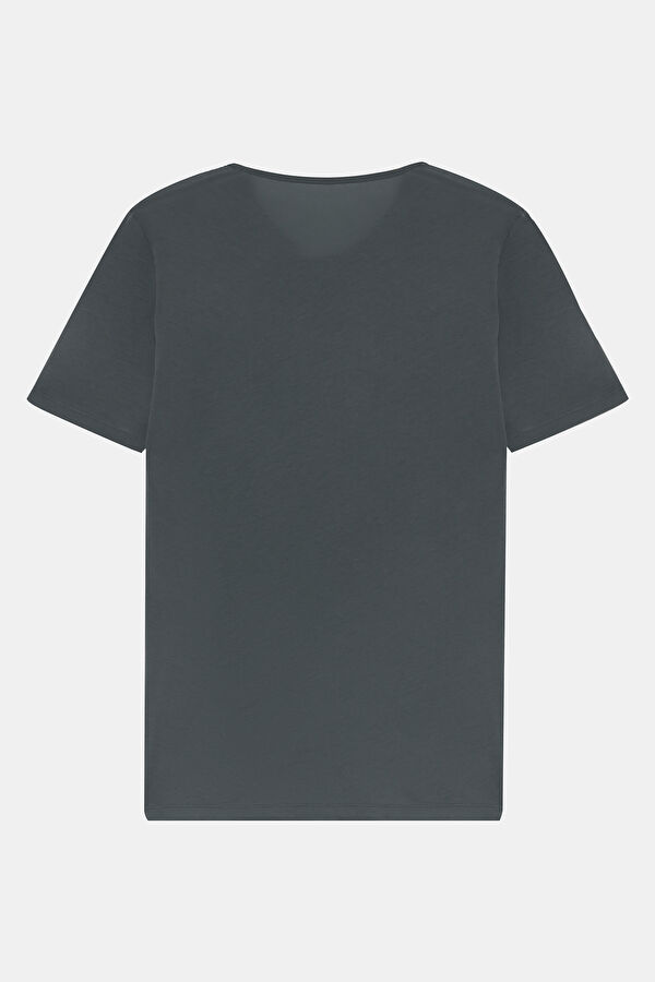 Koyu Gri Bisiklet Yaka T-Shirt 2