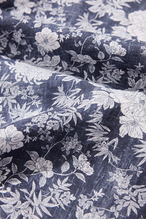 Blue Patterned Retro Linen Viscose Men's Shirt 5