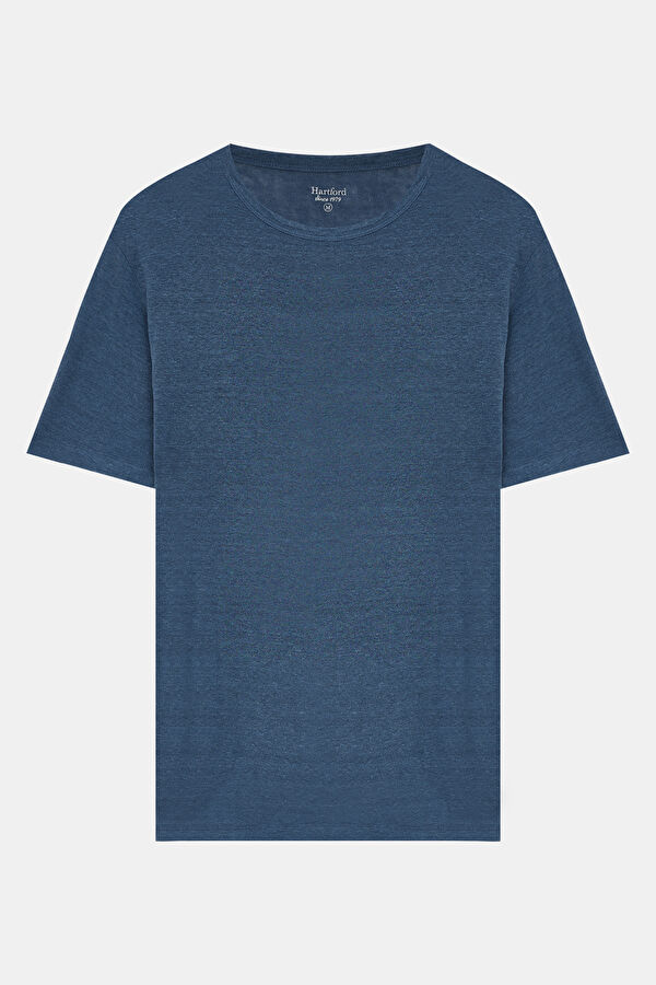 Relax Kalıp Mavi Bisiklet Yaka T-Shirt