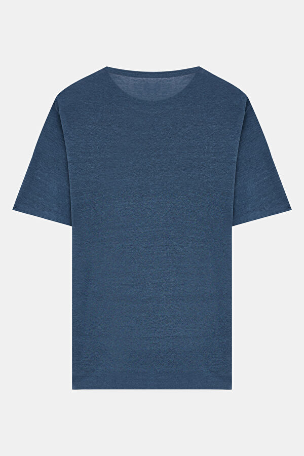 Relax Kalıp Mavi Bisiklet Yaka T-Shirt 2
