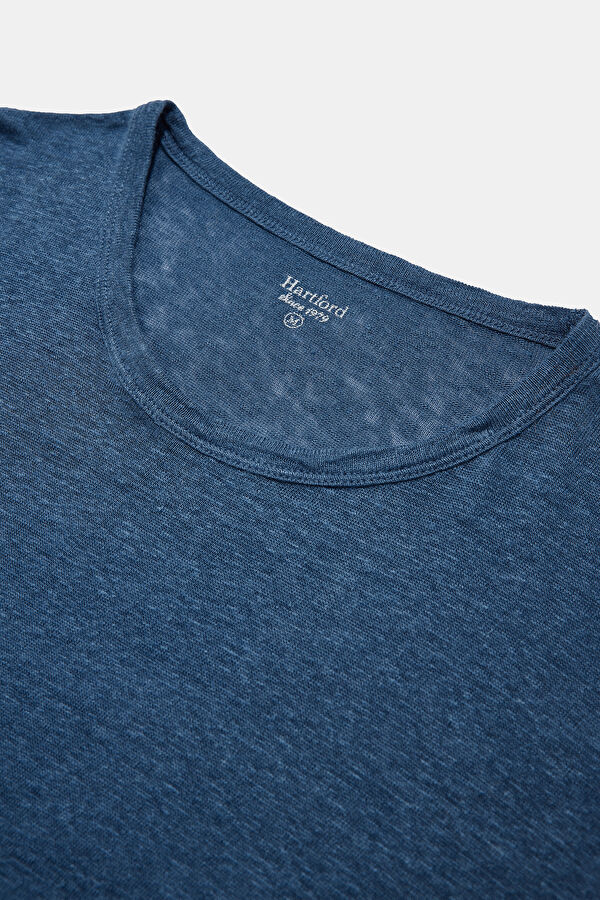 Relax Kalıp Mavi Bisiklet Yaka T-Shirt 3