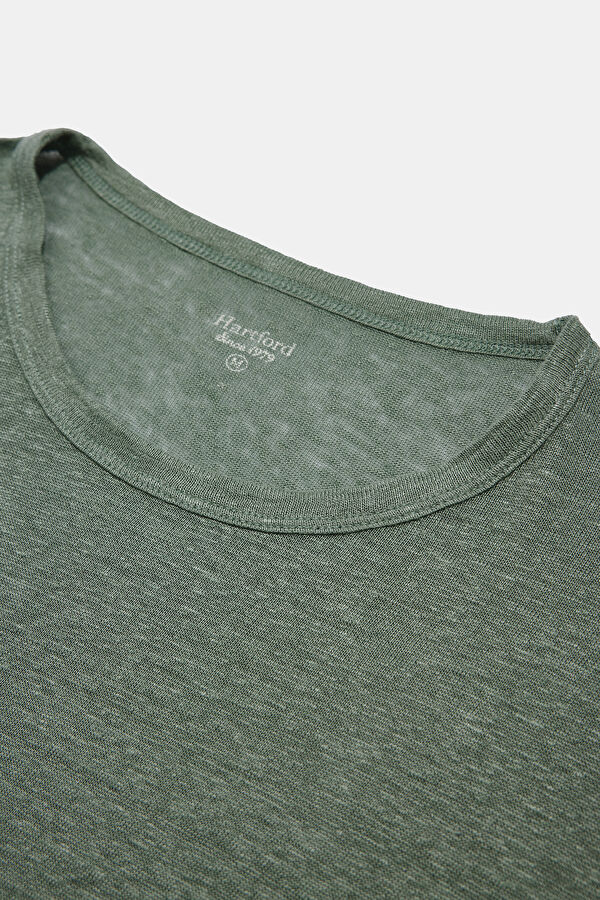 Relax Kalıp Haki Bisiklet Yaka Erkek T-Shirt 3