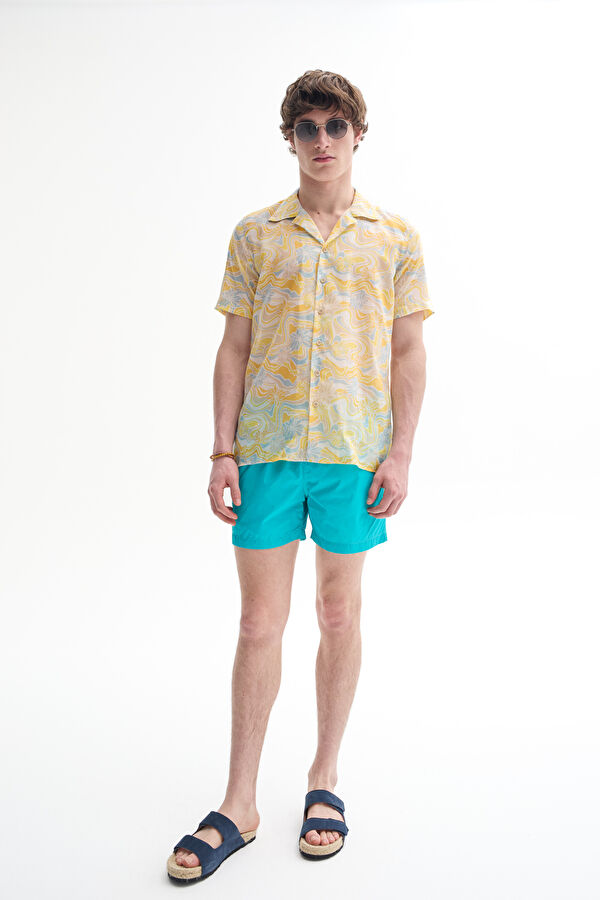 Turkuaz Lastikli Erkek Mayo