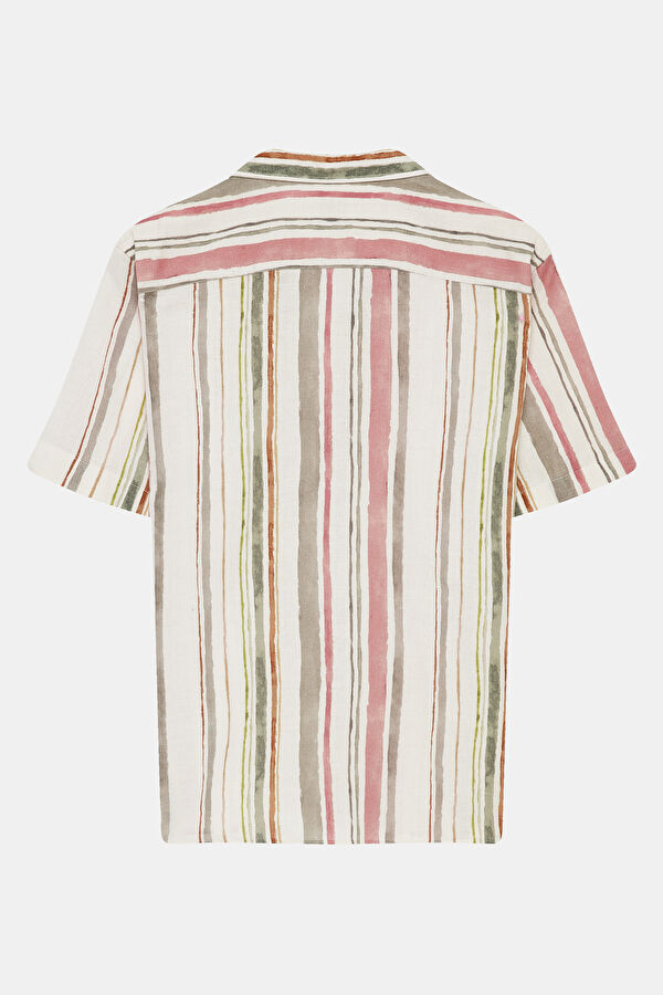 Multicolored Linen Patterned Resort Collar Men's Shirt 4