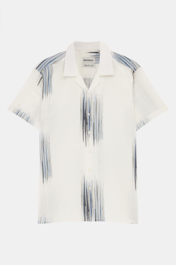 Multicolored Linen Patterned Resort Collar Men's Shirt 3