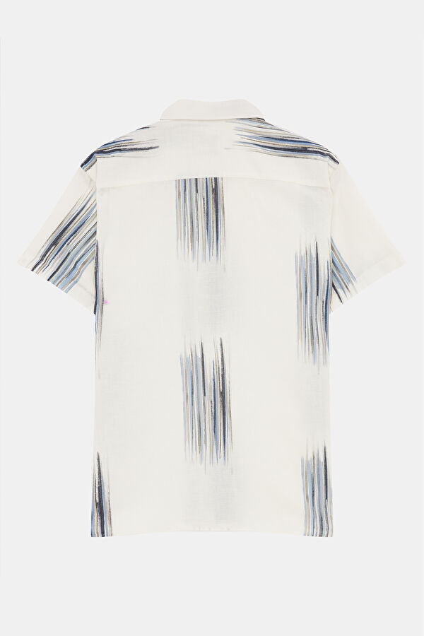 Multicolored Linen Patterned Resort Collar Men's Shirt 4