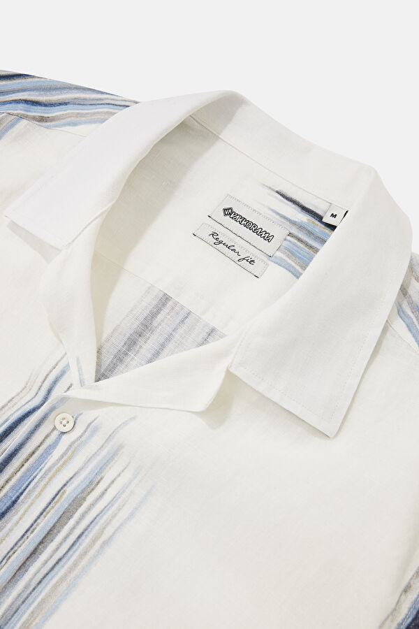 Multicolored Linen Patterned Resort Collar Men's Shirt 5