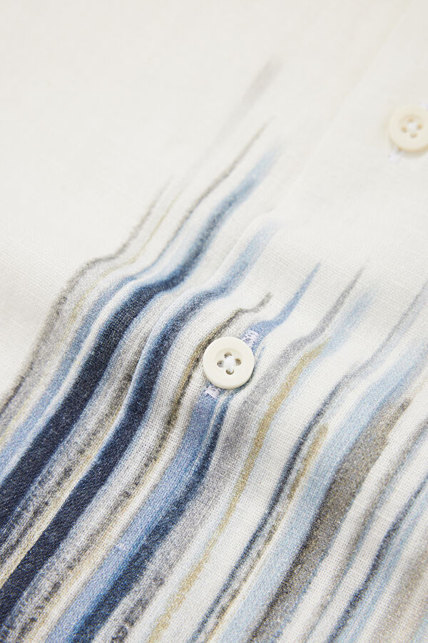 Multicolored Linen Patterned Resort Collar Men's Shirt 6