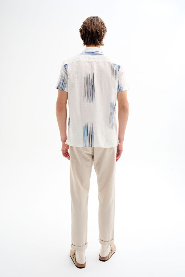 Multicolored Linen Patterned Resort Collar Men's Shirt 2