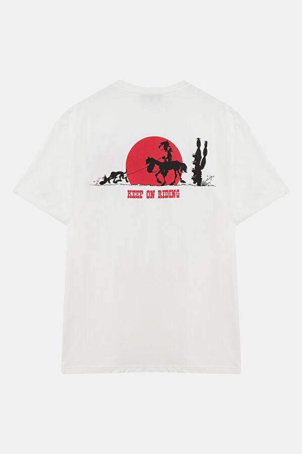 Ekru Bisiklet Yaka Baskılı T-Shirt 2