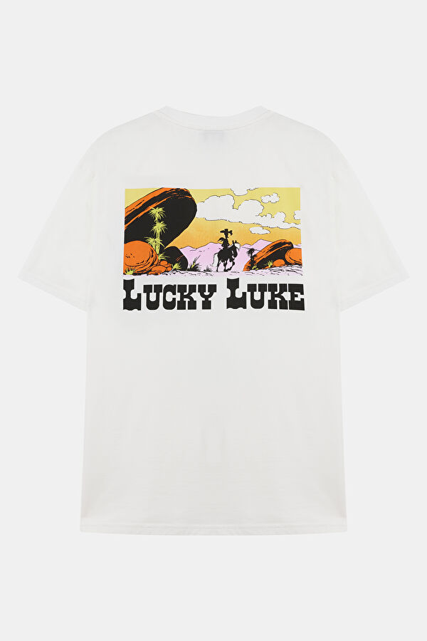 Ekru Bisiklet Yaka Baskılı T-Shirt 2